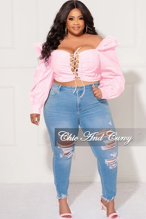 Final Sale Plus Size Sweetheart Lace-Up Crop Top in Light Pink Easy Motion