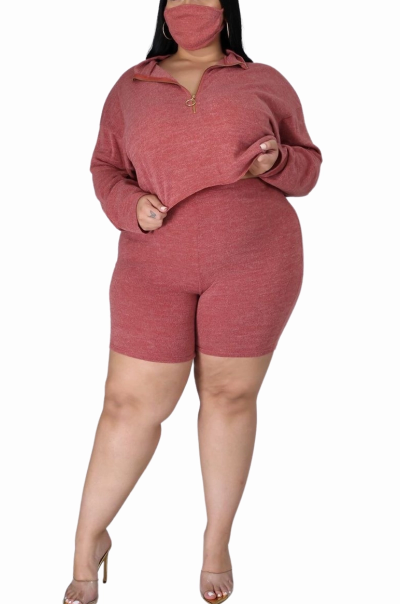 Final Sale Plus Size 2pc Short Set in Rust Eco Dye Process Built-in shorts