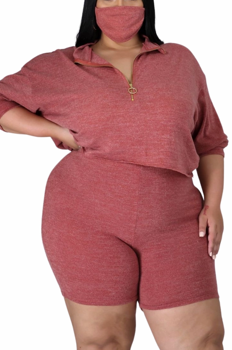 Final Sale Plus Size 2pc Short Set in Rust Non Slip Waist Grip