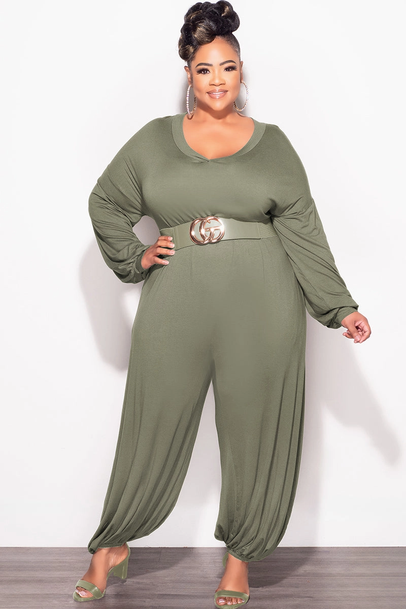 Compact Pack Stain Resistant Final Sale Plus Size Loose Fit Jumpsuit in Green
