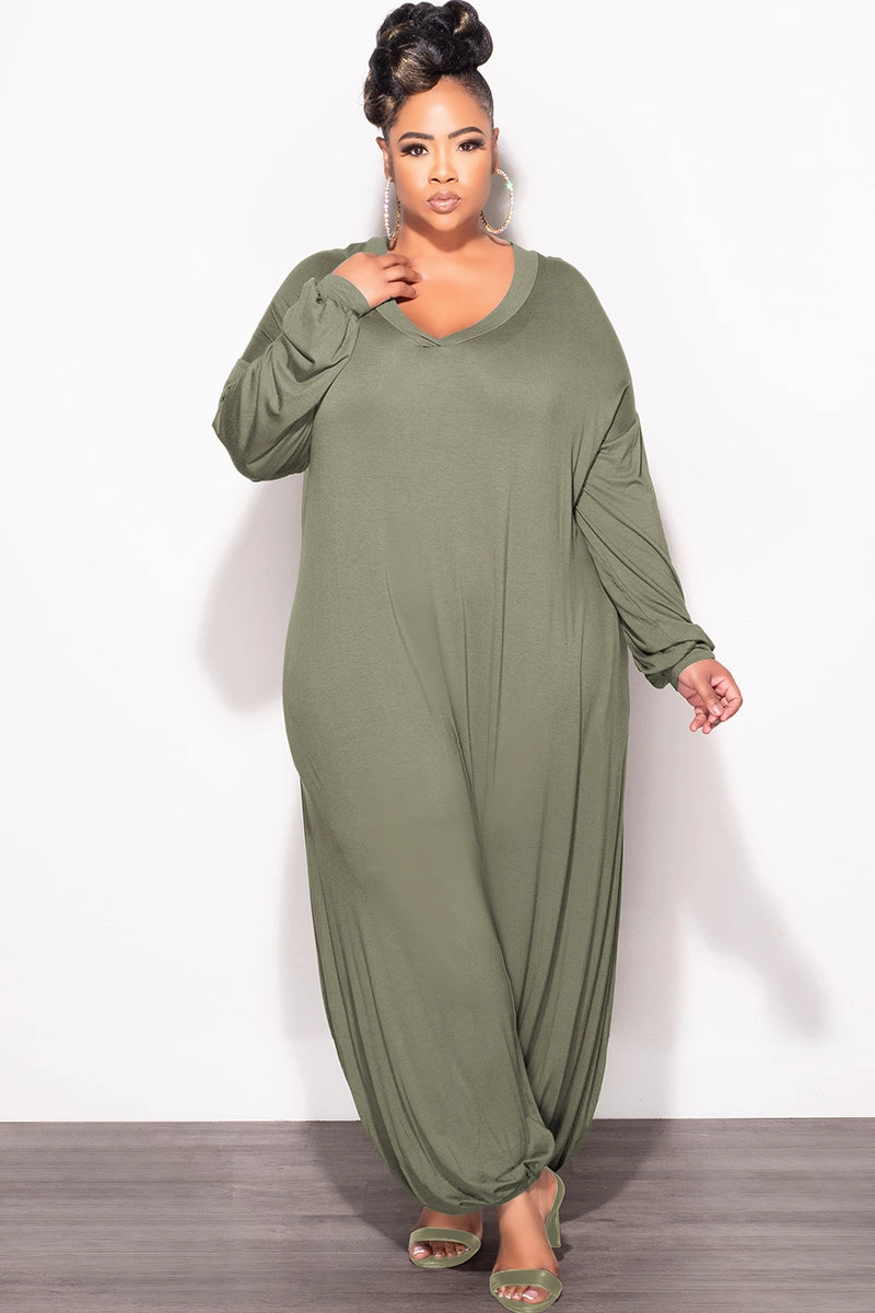 Functional Fit Smart Casual Final Sale Plus Size Loose Fit Jumpsuit in Green