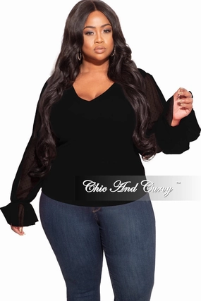 tailored look Anti Odor Treatment Final Sale Plus Size Tunic with Mesh Sleeves in Black