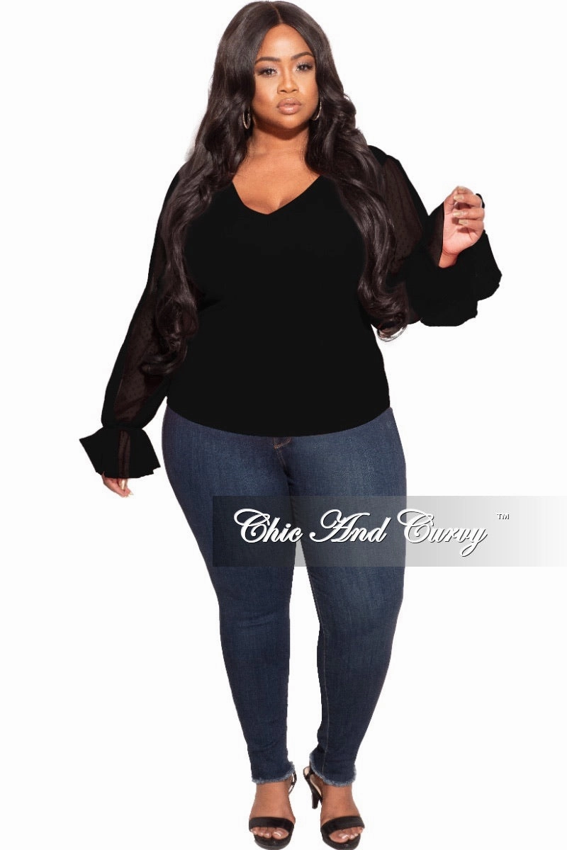 Multi Pocket Configuration Final Sale Plus Size Tunic with Mesh Sleeves in Black