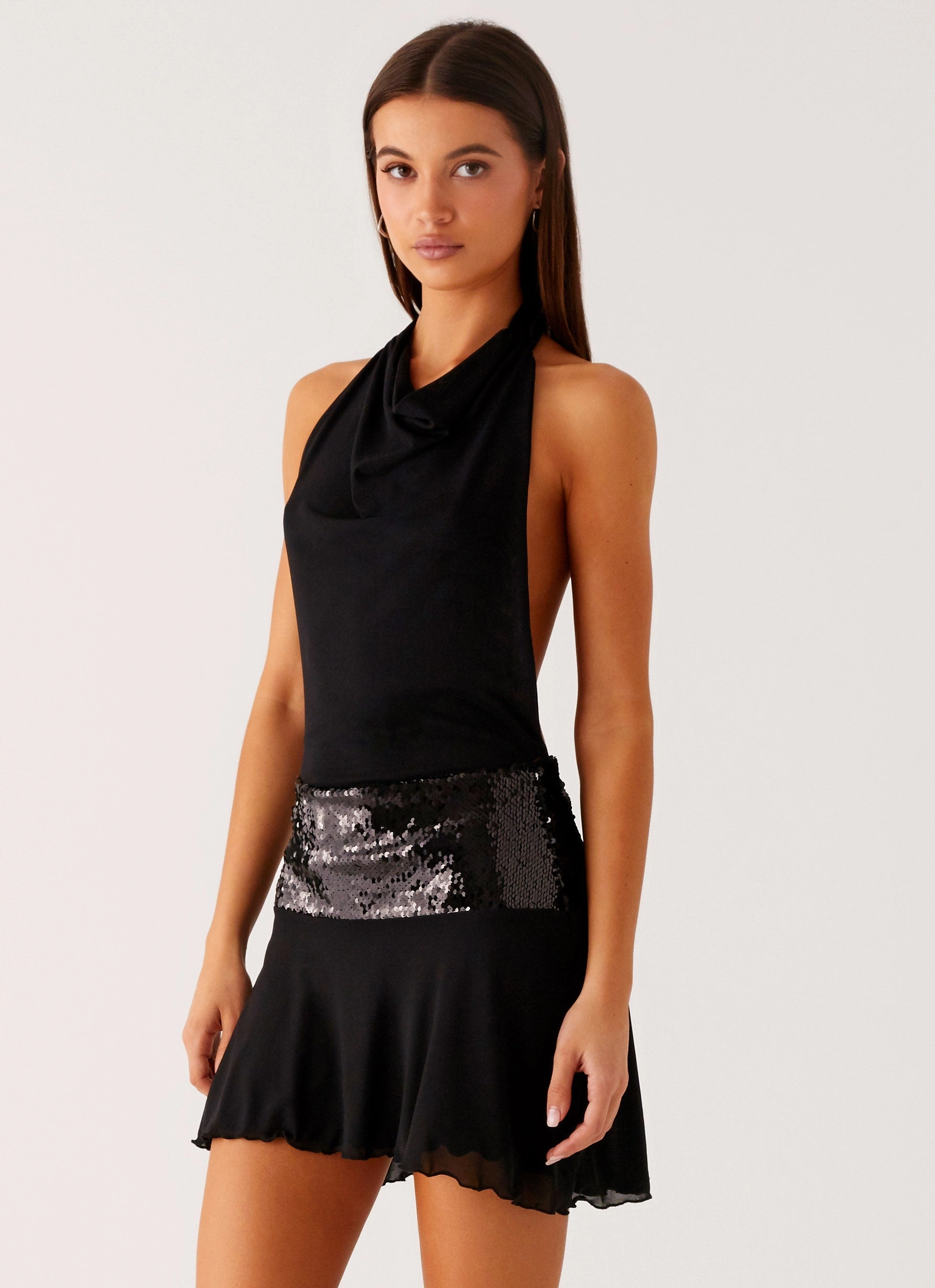 Weekend Wear Kelsey Sequin Mini Dress - Black Curvy Fit Pleated Construction