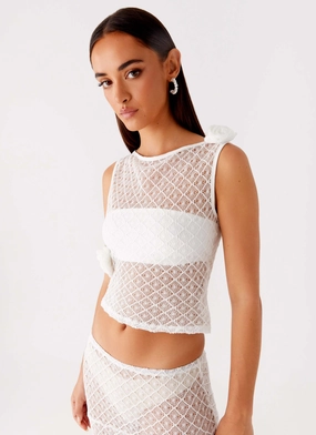 Ribbed Trim Velli Crochet Top - White