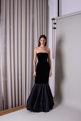 Smocked-Detail Vent Leger Velvet Dress