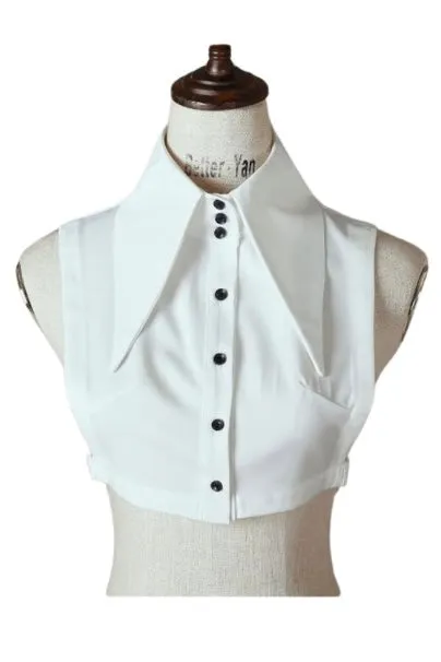White Dickey Collar With Black Buttons PREORDER Durable Hem Stitching