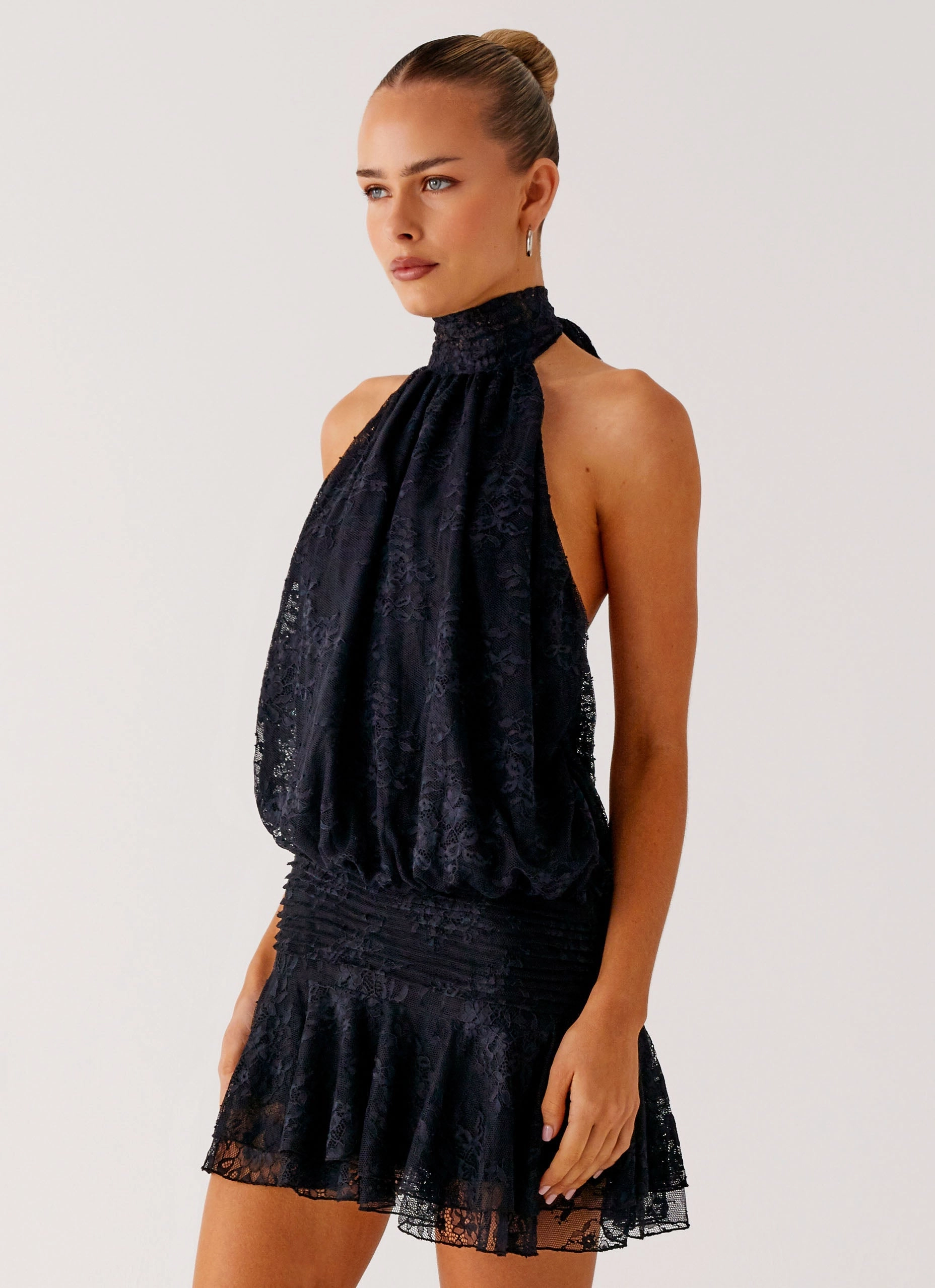 Key Feature Willow Lace Mini Dress - Black Lace soft fit