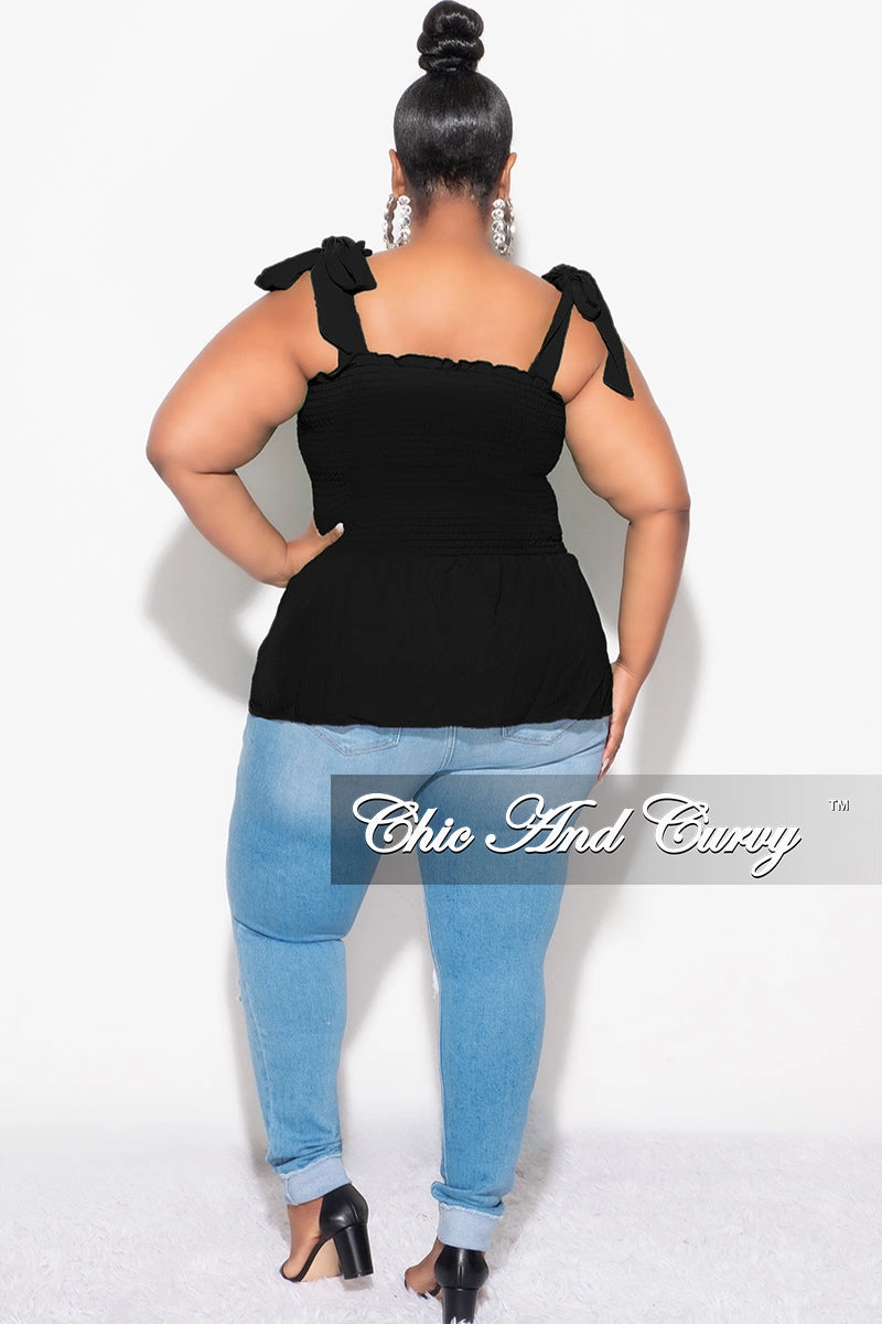 Final Sale Plus Size Smocked Peplum Tank Top in Black Wind Resistance Active Layer