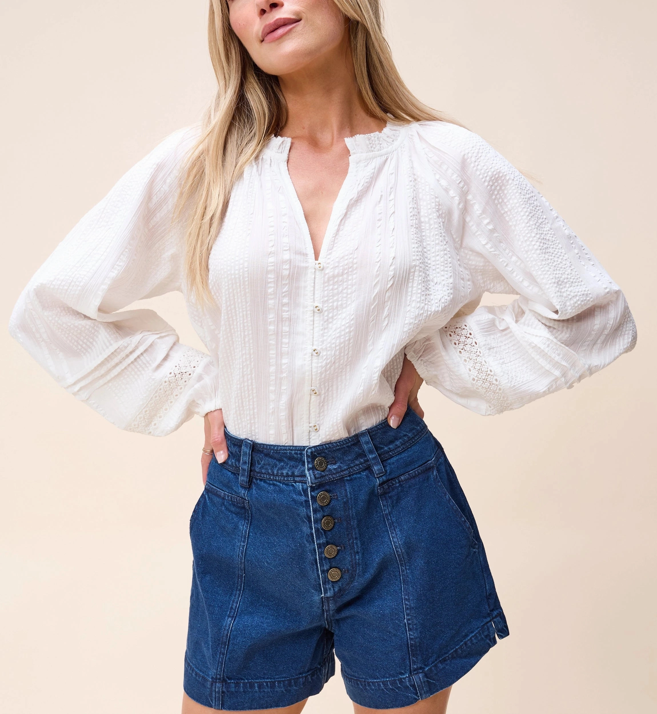 Sleeveless Top MultiPanelConstruction Alicia Blouse | Ivory