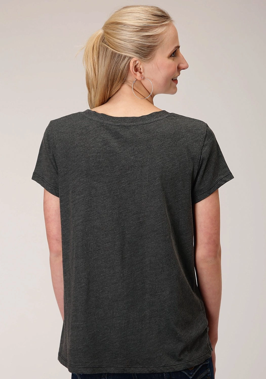 Roper Womens Grey Poly/Rayon Southwestern Scene S/S T-Shirt Fitted Shape