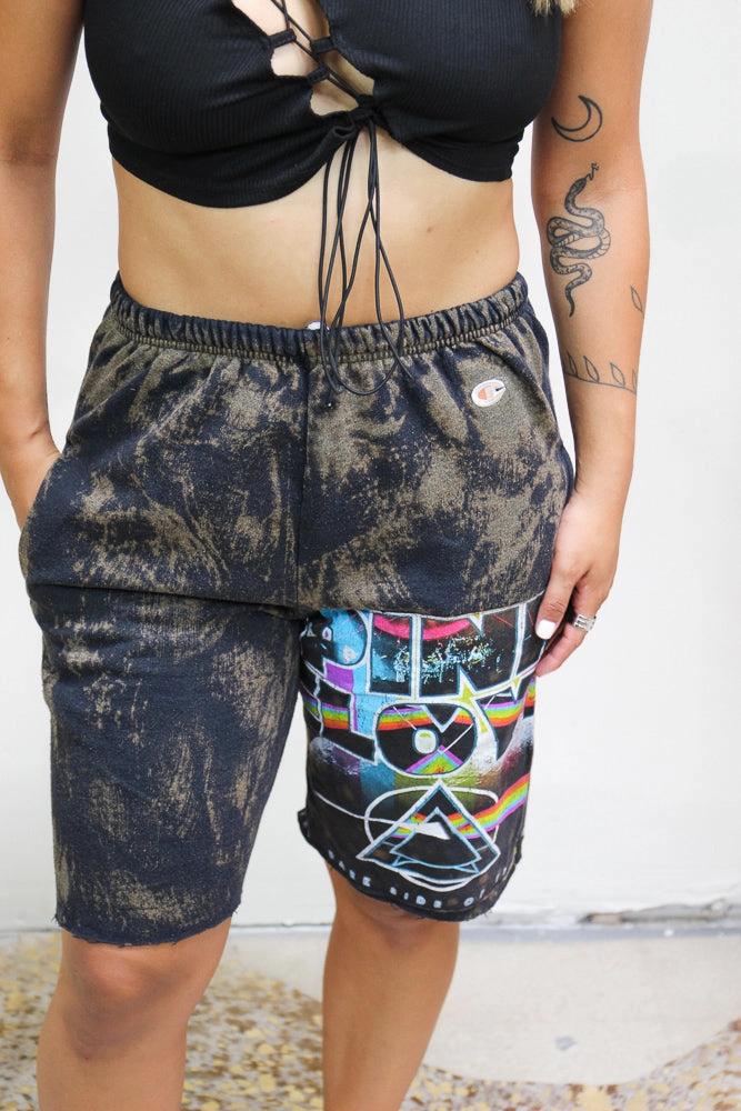 Sleek Design Pink Floyd Acid Wash Sweat Shorts