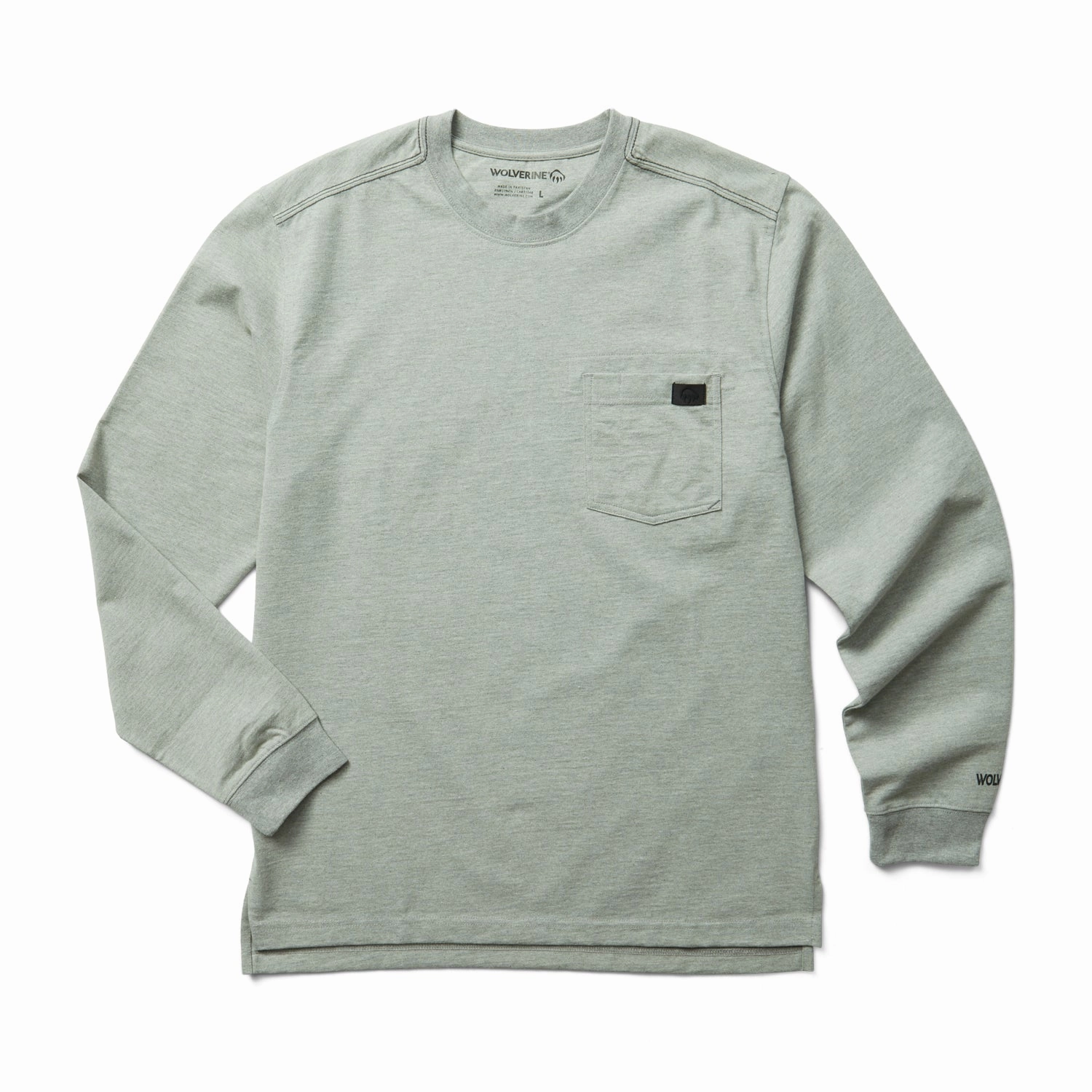 Wolverine Mens Lt Gray Heather 100% Cotton L/S Guardian Tee high-low hem Rooftop Bar