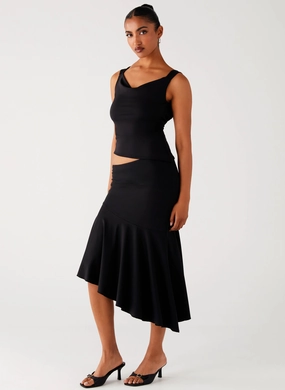 Wonderlust Midi Skirt - Black smooth zipper
