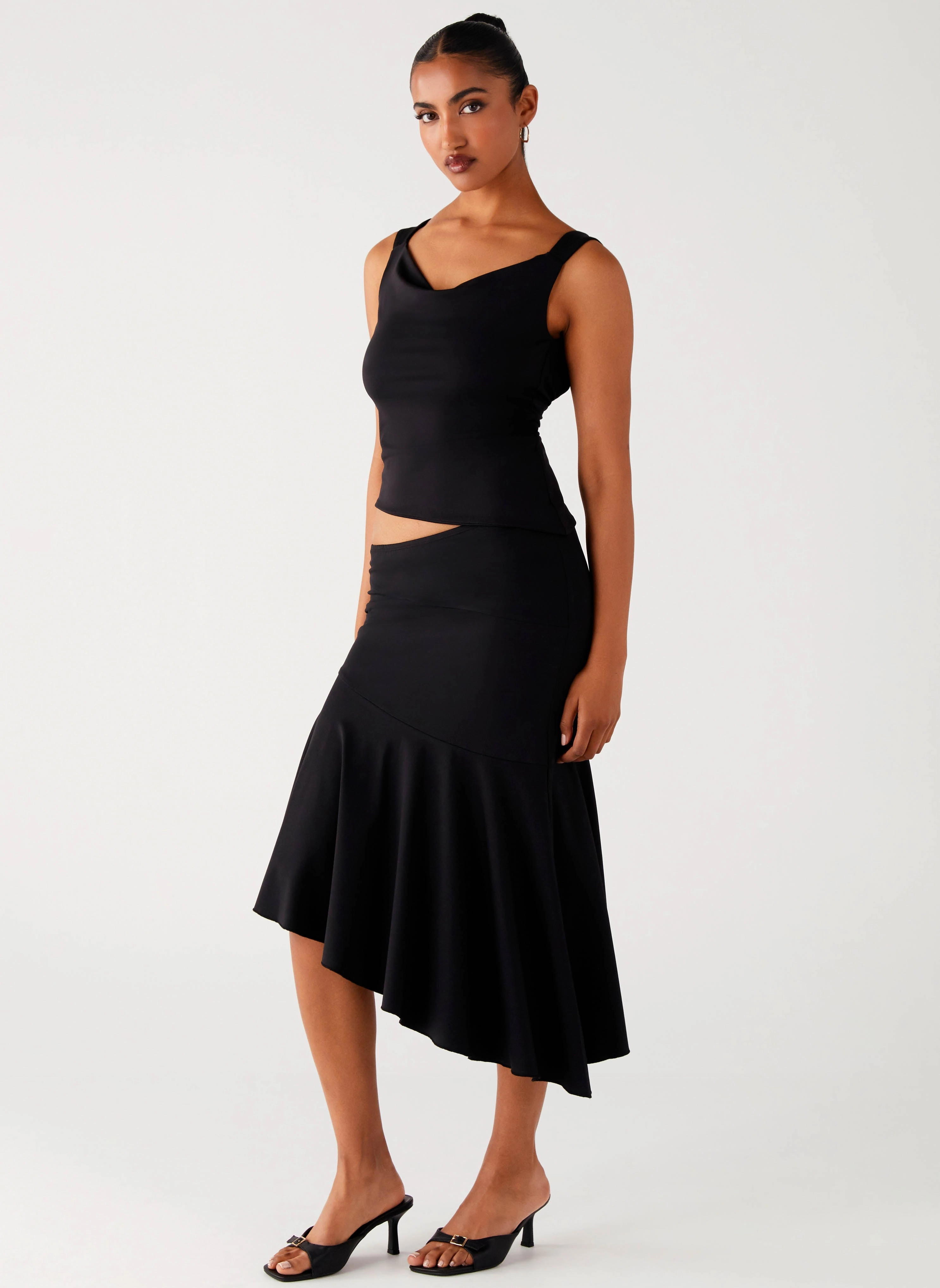 Wonderlust Midi Skirt - Black smooth zipper