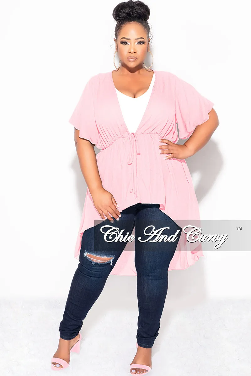 Breathable Waist Slim Look Final Sale Plus Size Chiffon HighLow Duster / Dress with Front Drawstring in Mauve Pink