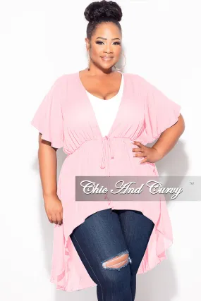 Soft Comfort Final Sale Plus Size Chiffon HighLow Duster / Dress with Front Drawstring in Mauve Pink