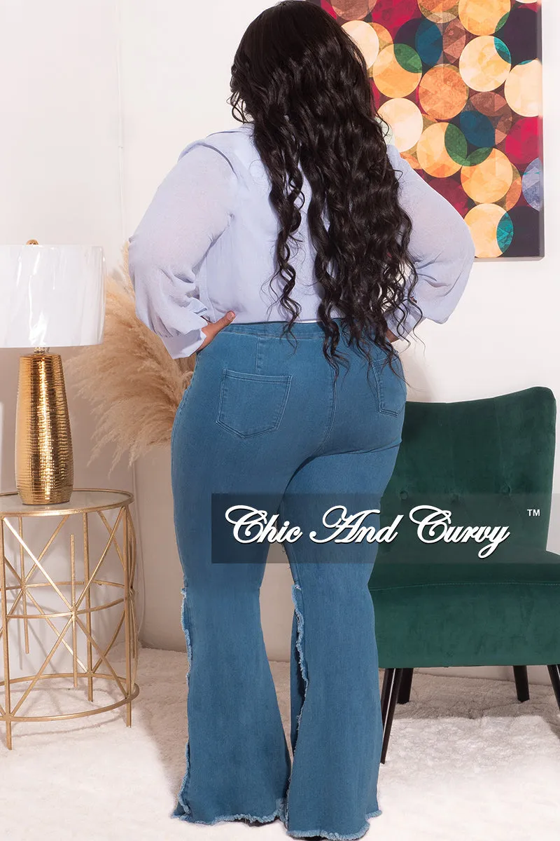 Final Sale Plus Size Cropped Chiffon See-Thru Tie Top in Blue Breathable back panel