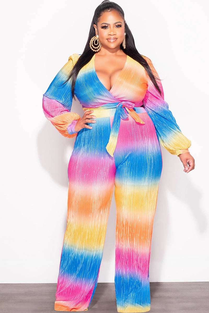 Final Sale Plus Size 2pc Pleated Faux Wrap Bow Tie Top and Pants Set in Fuchsia Orange and Mustard and Royal Blue MachineWashable Clean Finish