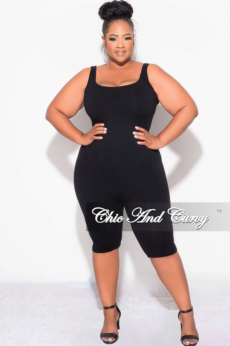 Final Sale Plus Size Sleeveless Light Ribbed Romper in Black BreathableMeshLining Tear Resistant Design