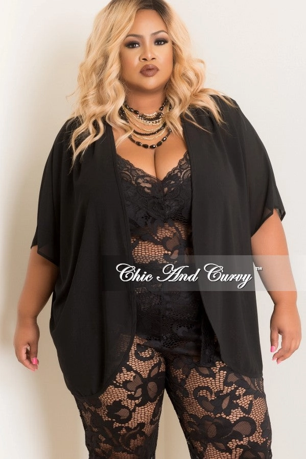 *Final Sale Plus Size Sheer Kimono in Black Breathable fabric
