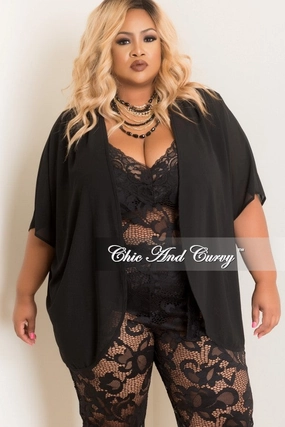 *Final Sale Plus Size Sheer Kimono in Black Comfy Feel