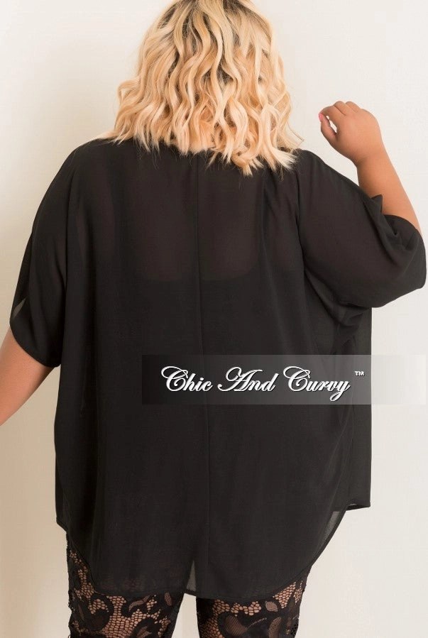 *Final Sale Plus Size Sheer Kimono in Black Casual Comfort