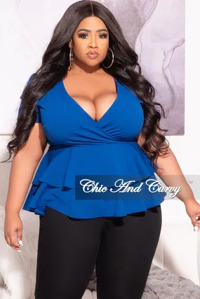 Comfort Fit Flexible Activewear Final Sale Plus Size Double Peplum Top in Royal Blue
