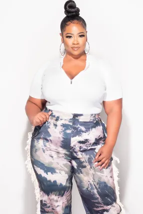 Final Sale Plus Size Knit Sweater with Collar and Half Zipper Front in Ivory Utility Ready