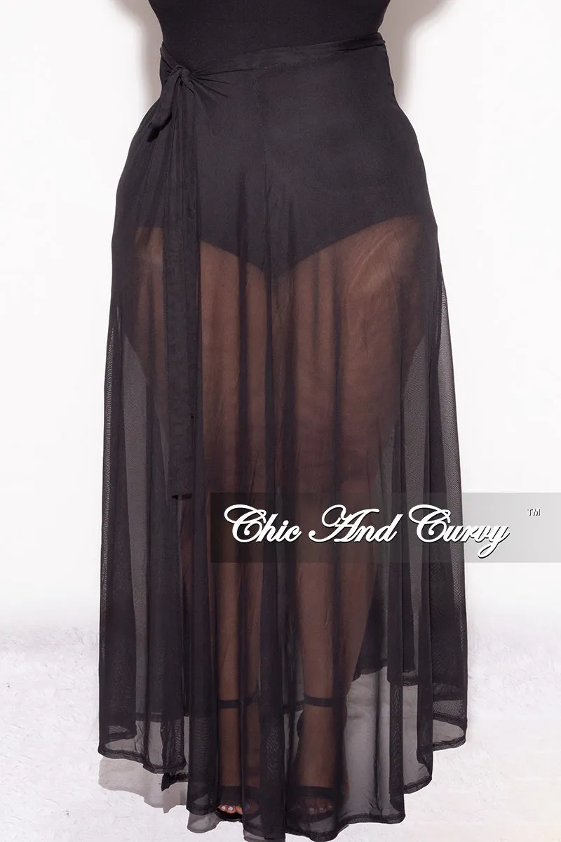 Perfect Stretch Minimal Design Final Sale Plus Size Mesh Skirt Cover Up in Black