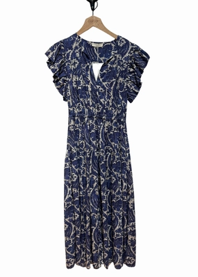 Satin Layers Comfy Comfort Ulla Johnson Kairi Flutter Sleeve Midi Dress Ocean