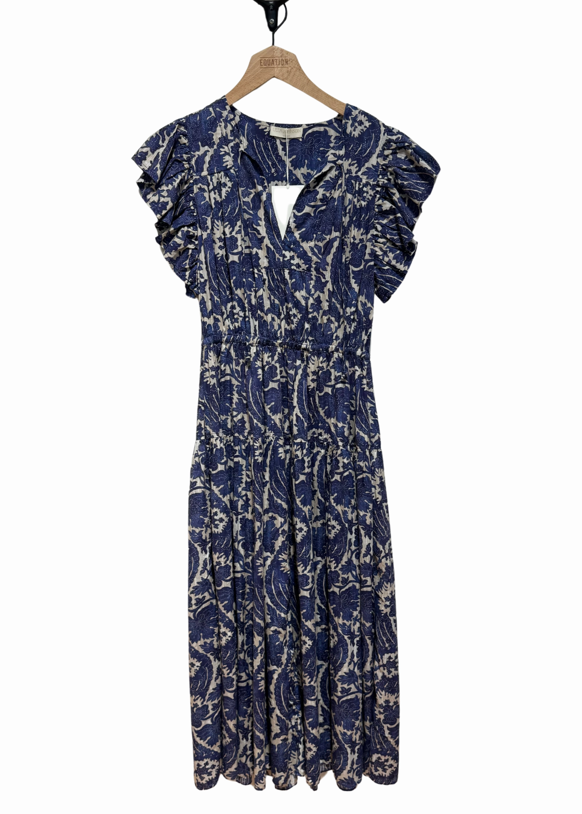 Satin Layers Comfy Comfort Ulla Johnson Kairi Flutter Sleeve Midi Dress Ocean