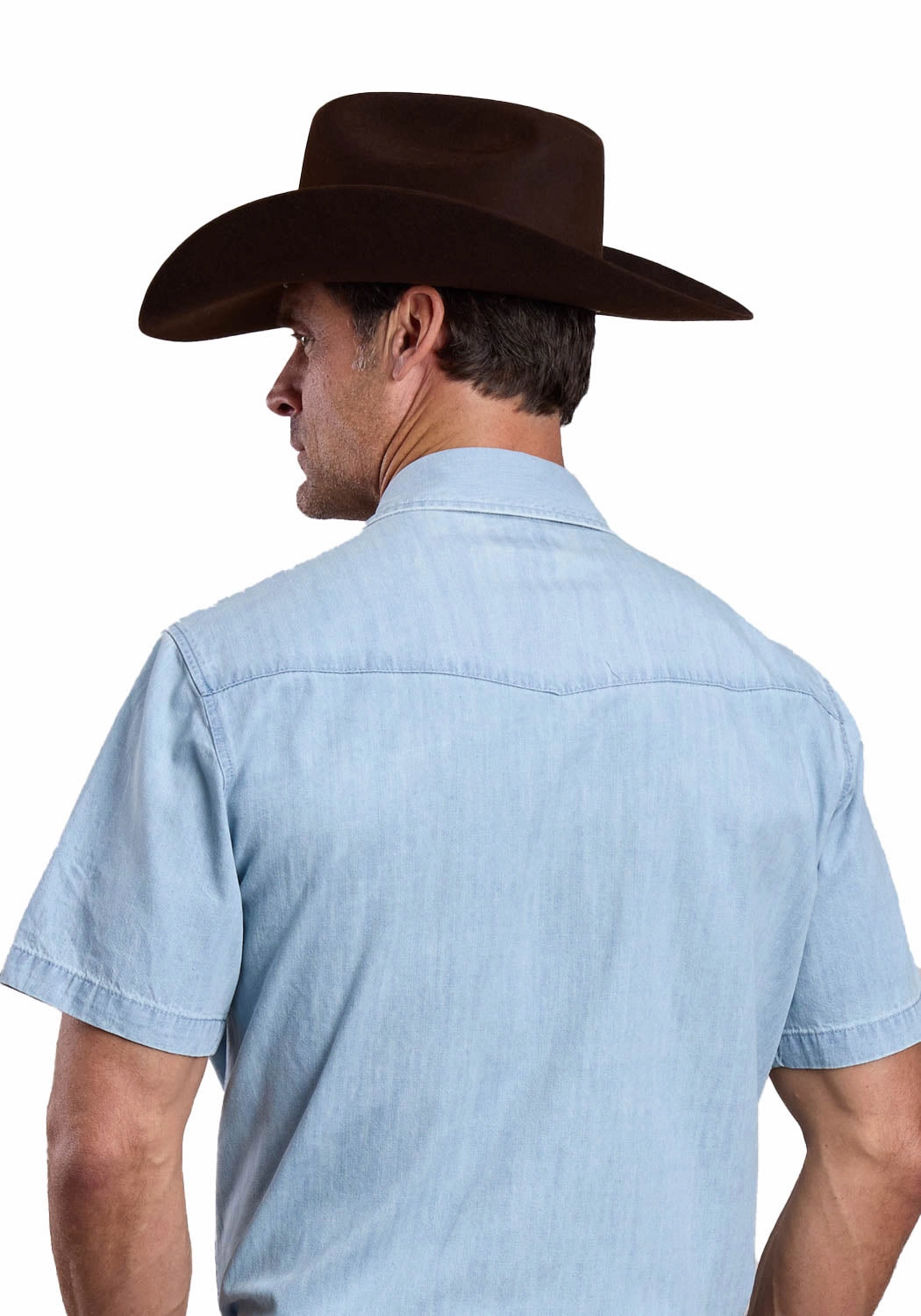 Stetson Mens Lightweight Chambray Blue 100% Cotton S/S Shirt Snug feel