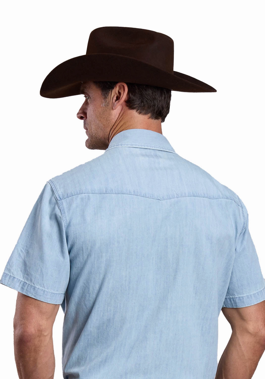 Stetson Mens Lightweight Chambray Blue 100% Cotton S/S Shirt Eco Friendly Material Fall Foliage