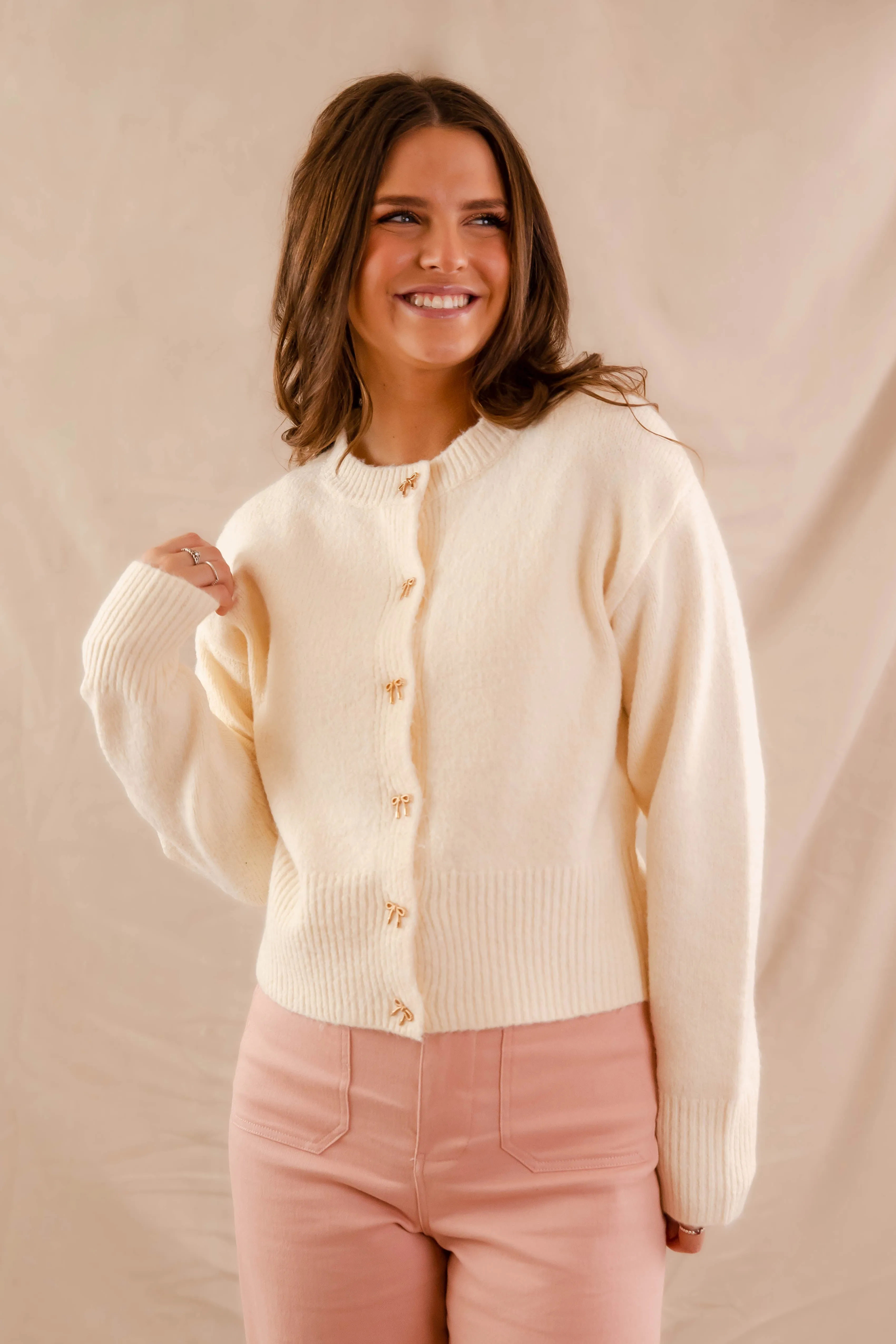 Totally Smitten Cardigan-Cream Flatlock Seam Technology