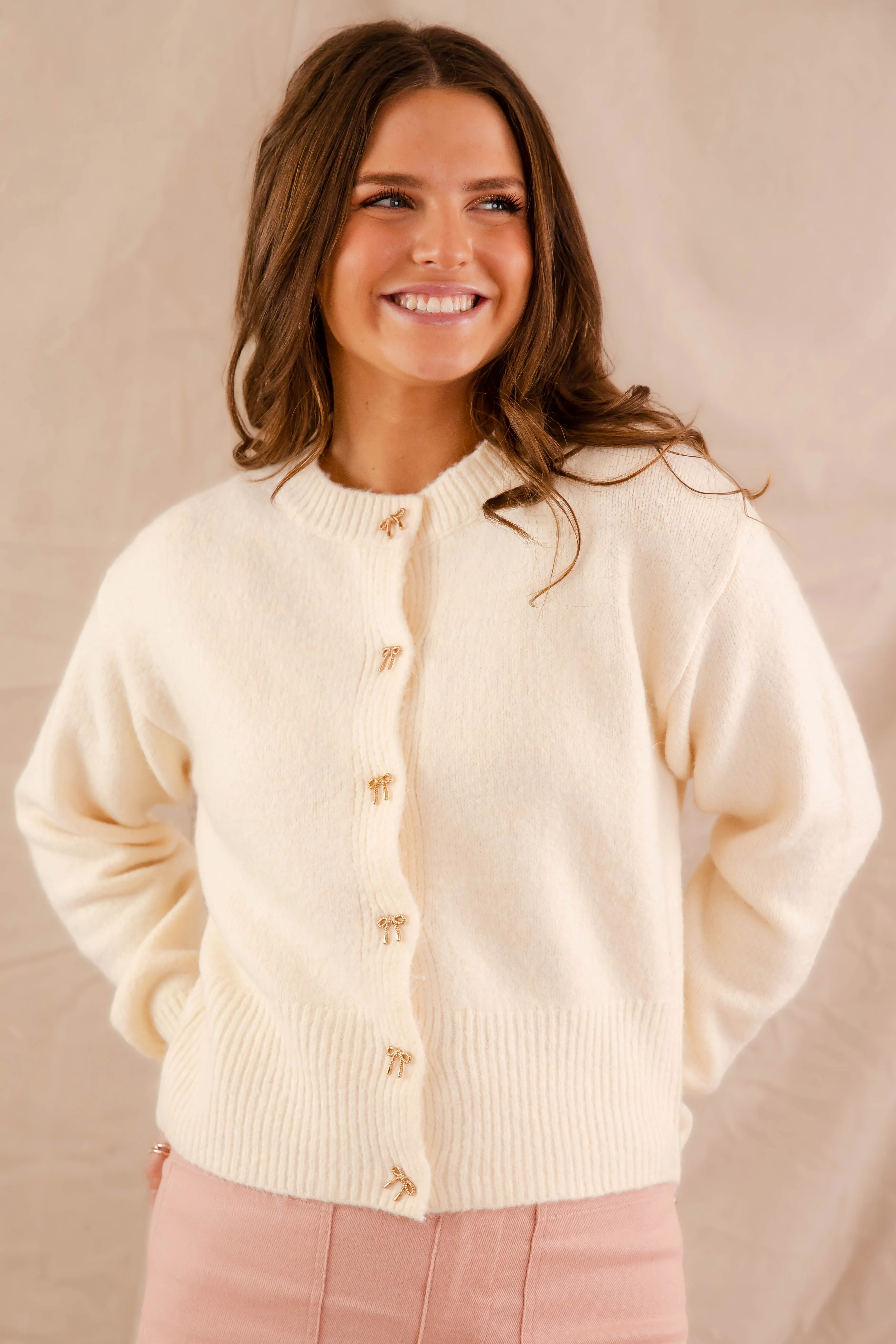 Totally Smitten Cardigan-Cream Double Chest Pocket Tagless Comfort