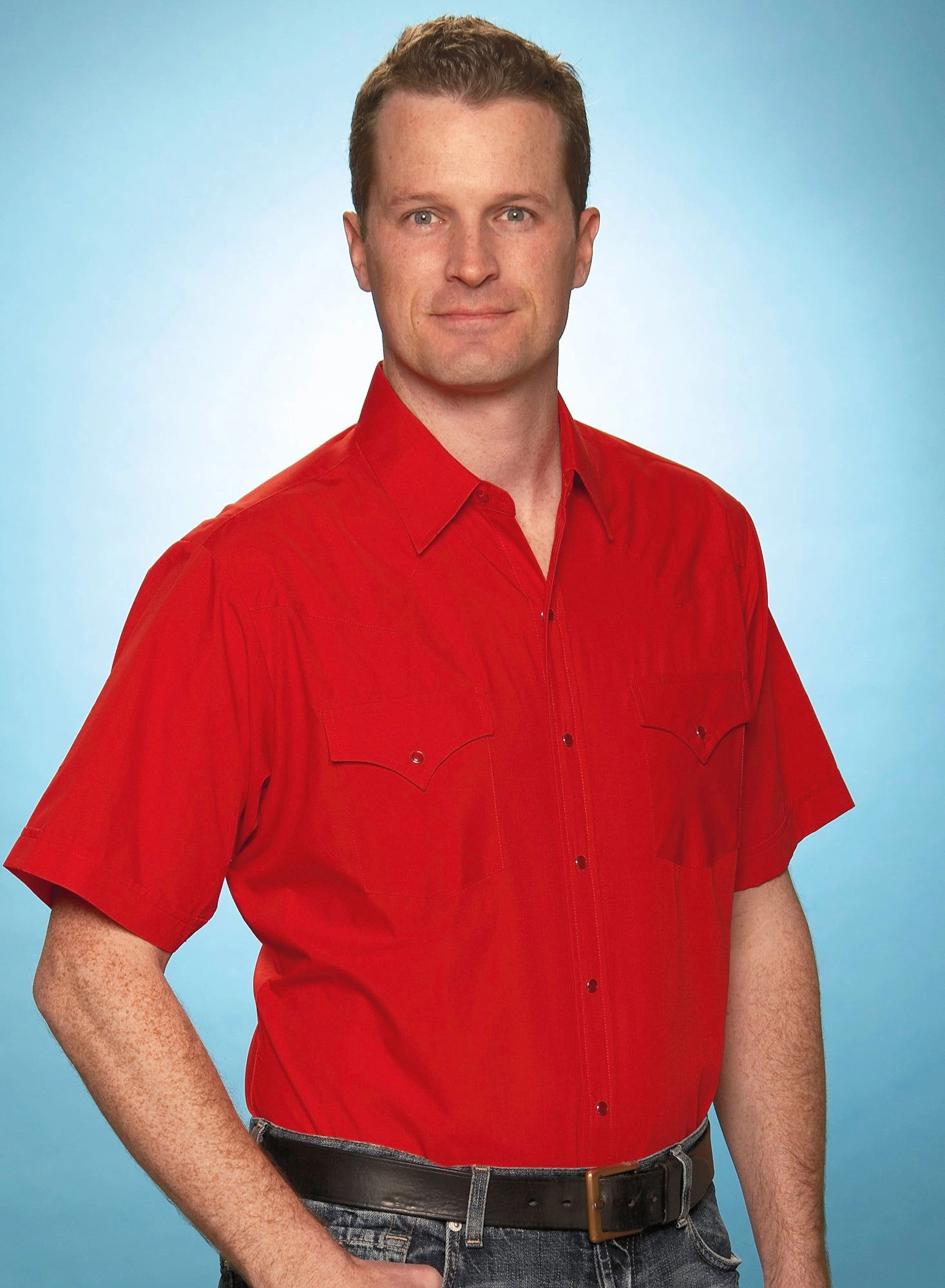 Ely & Walker Mens Solid Red Western Shirt S/S Poly/Cotton Mature Elegance