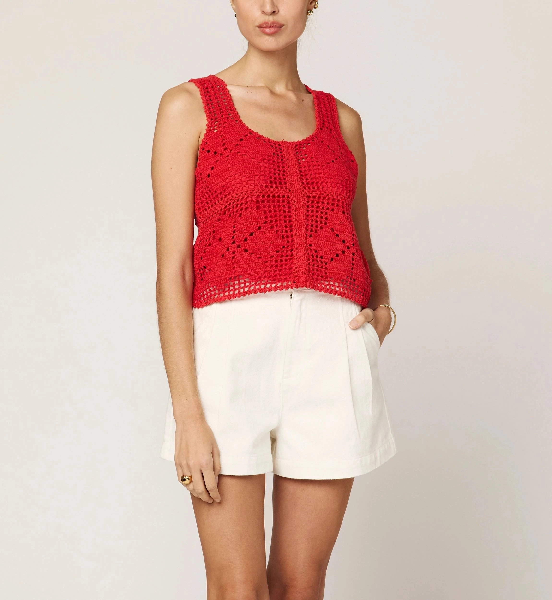 Miyuki Crochet Top | Poppy Red BondedEdges Minimalist Design