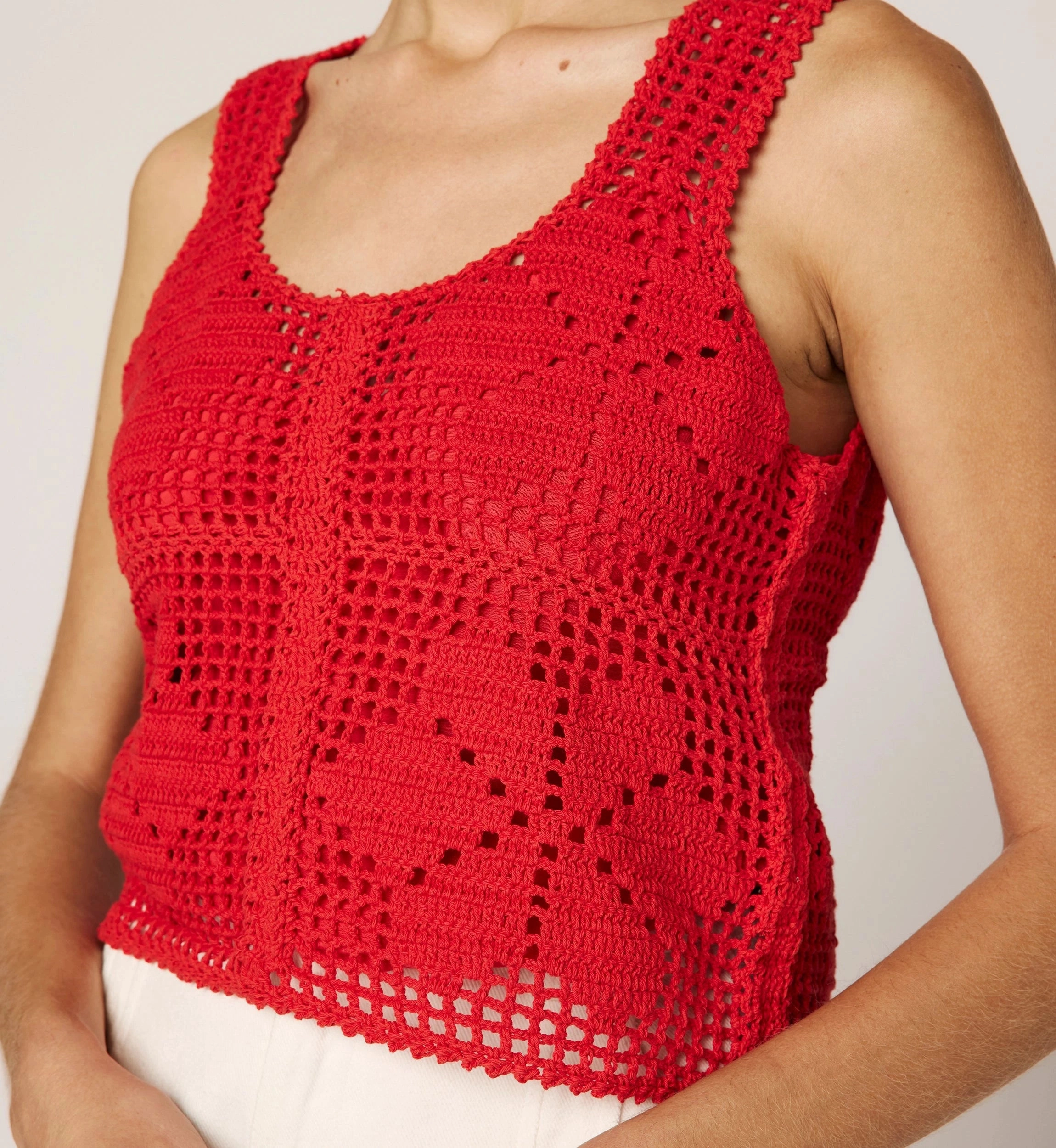 All Purpose Casual Cut Miyuki Crochet Top | Poppy Red