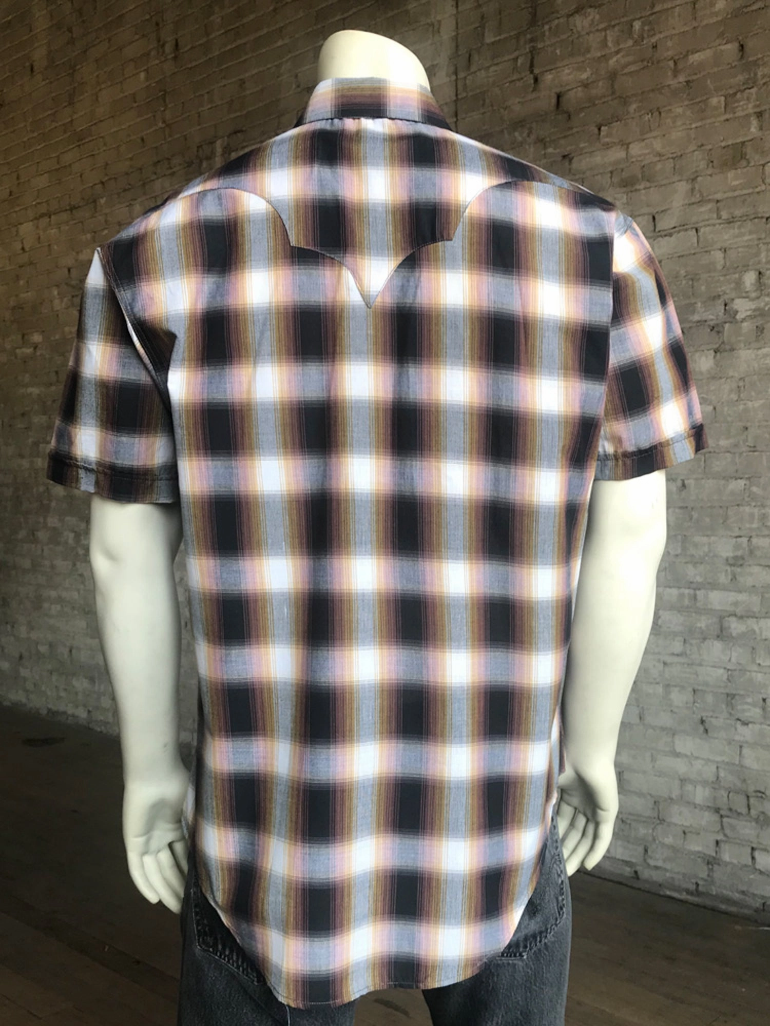Rockmount Mens Brown 100% Cotton Shadow Plaid Western S/S Shirt Work From Home