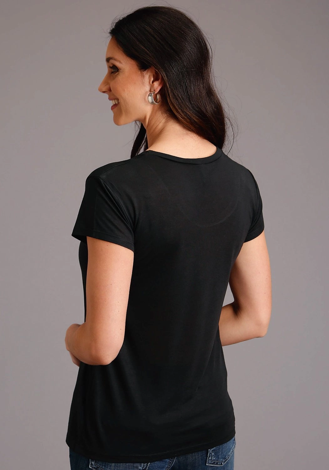Stetson Womens Black Poly/Rayon Lasso Action S/S T-Shirt Seamless Shoulder Wedding guest