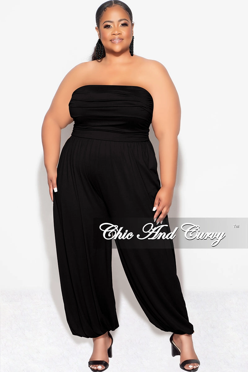 Final Sale Plus Size Strapless Jumpsuit in Black Eco Friendly Fabric