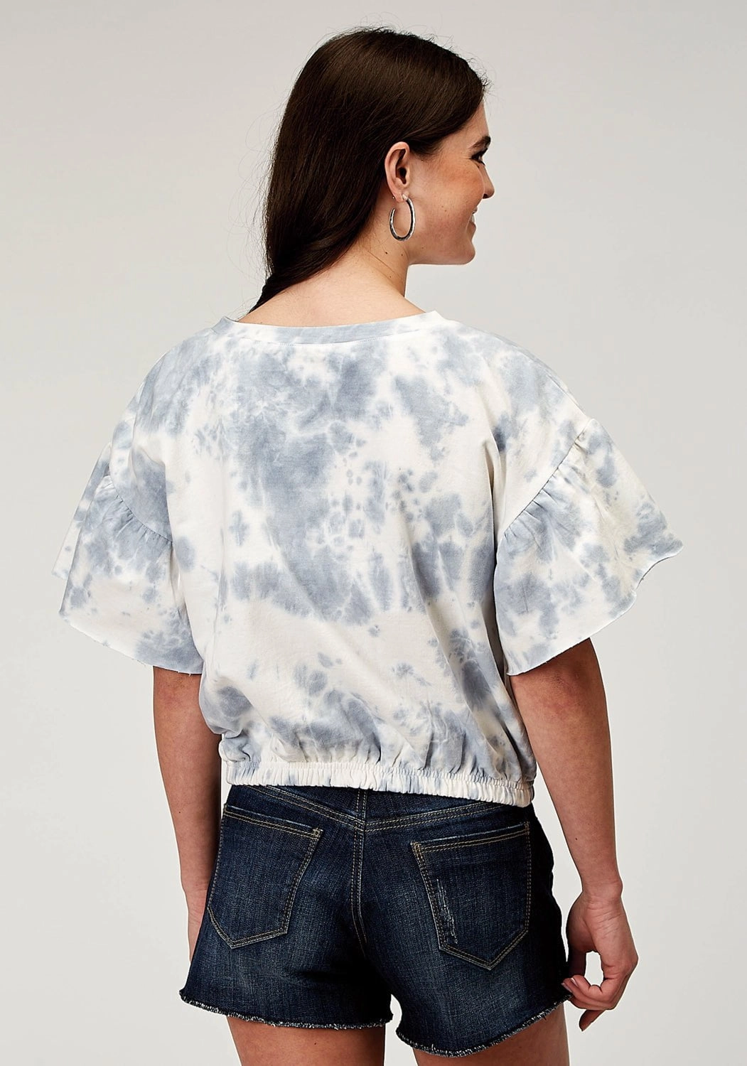 Lace Accent Roper Womens Tie Dye French Terry Blue 100% Cotton S/S T-Shirt