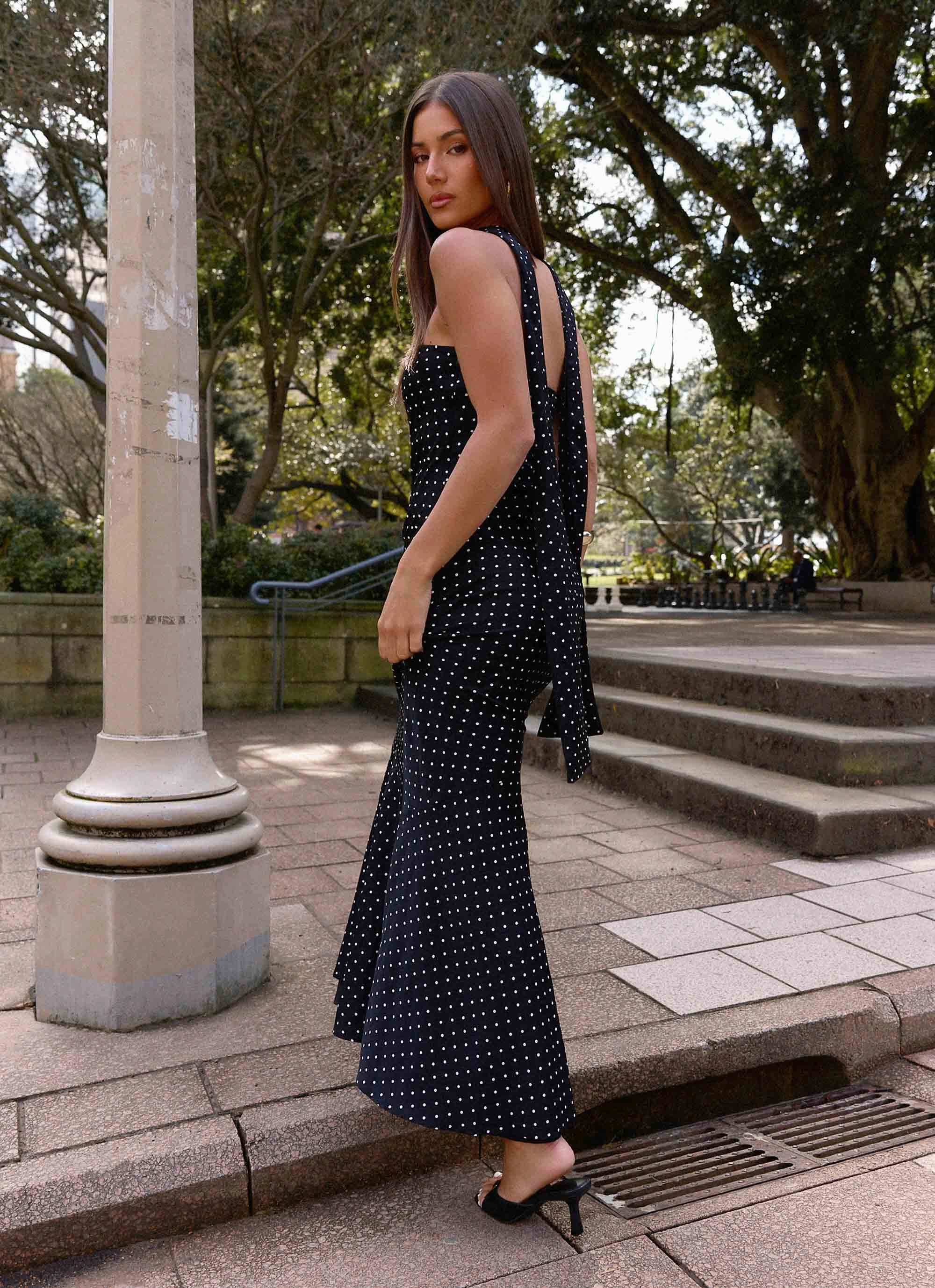 wrinkle free Under The Pagoda Maxi Dress - Black Polkadot Cozy Vibes