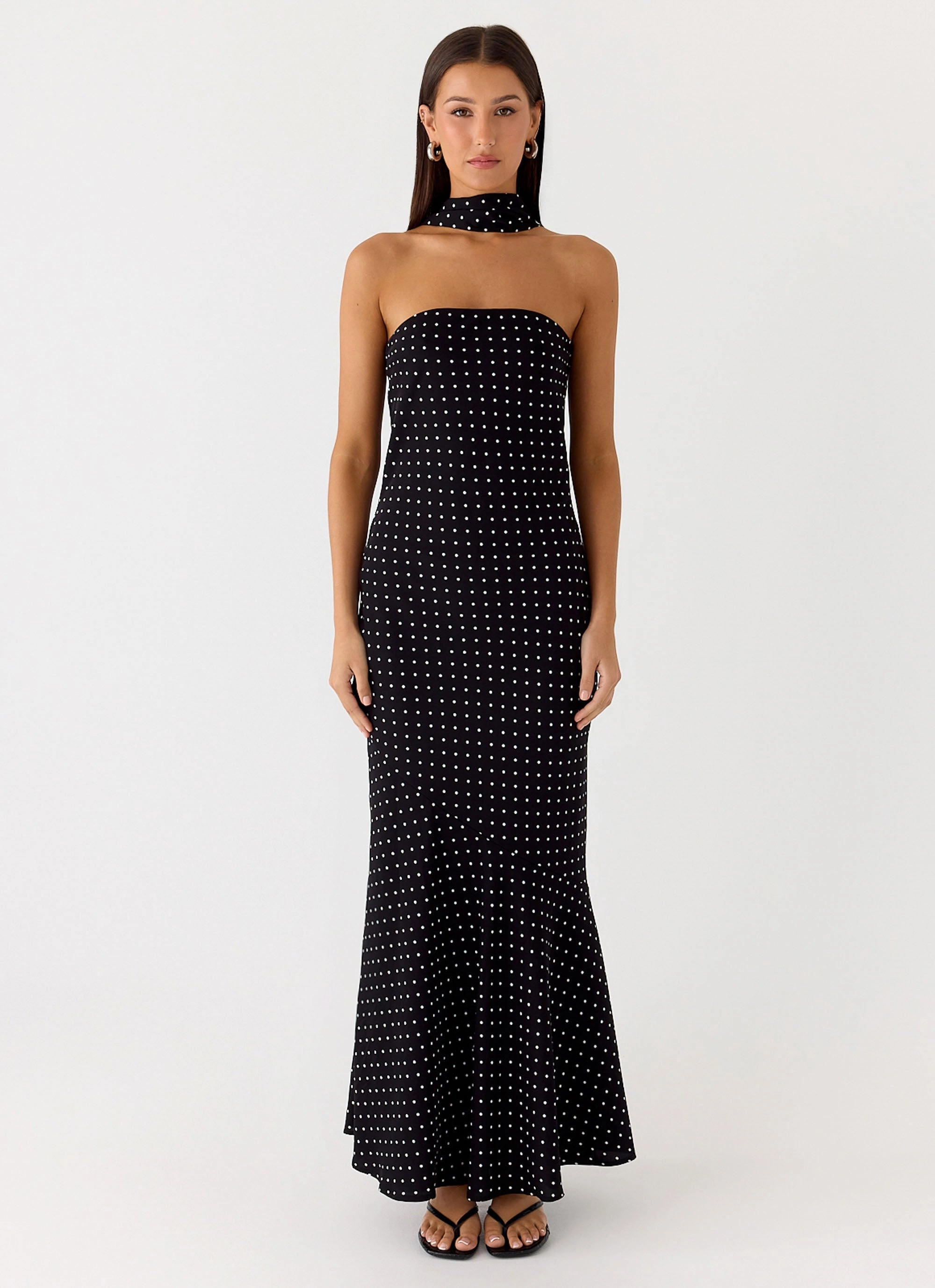Light Wear wrinkle free Under The Pagoda Maxi Dress - Black Polkadot