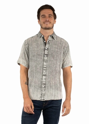 Scully Mens Overdyed Acid Wash Charcoal 100% Cotton S/S Shirt Odor Control Fabric Bold Prints
