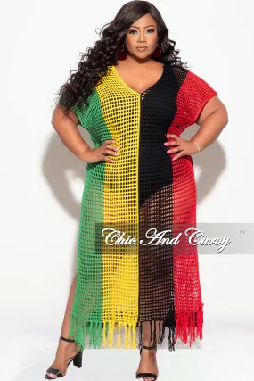 Final Sale Plus Size Crochet Cover Up in Black,Green,Red,and Yellow Tough Stretch