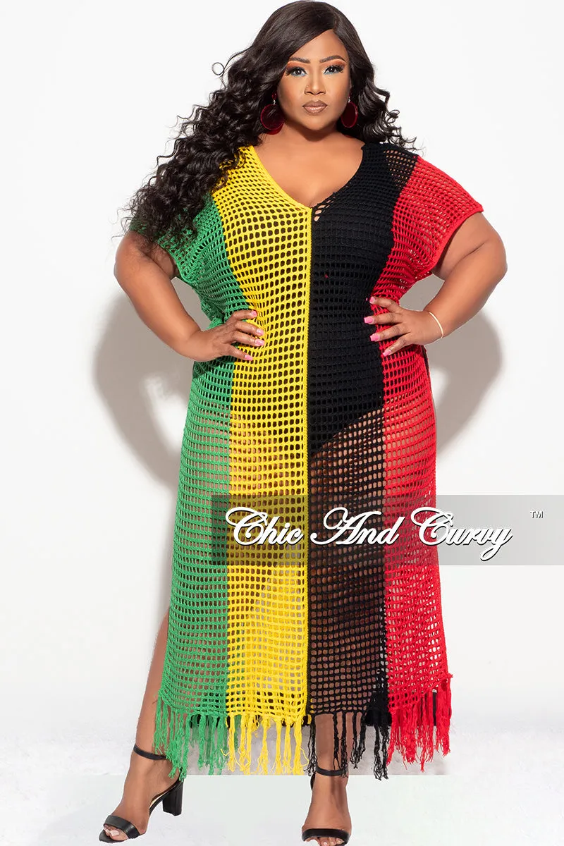 Final Sale Plus Size Crochet Cover Up in Black,Green,Red,and Yellow Tough Stretch