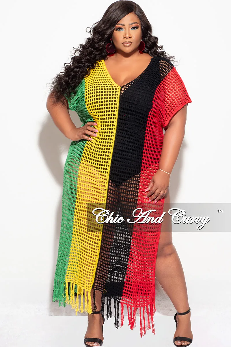 WaterRepellent DurablePolyester Final Sale Plus Size Crochet Cover Up in Black,Green,Red,and Yellow