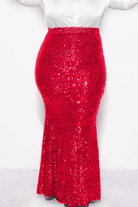 Final Sale Plus Size Sequin Skirt in Red MicrofiberBlend QuickDry